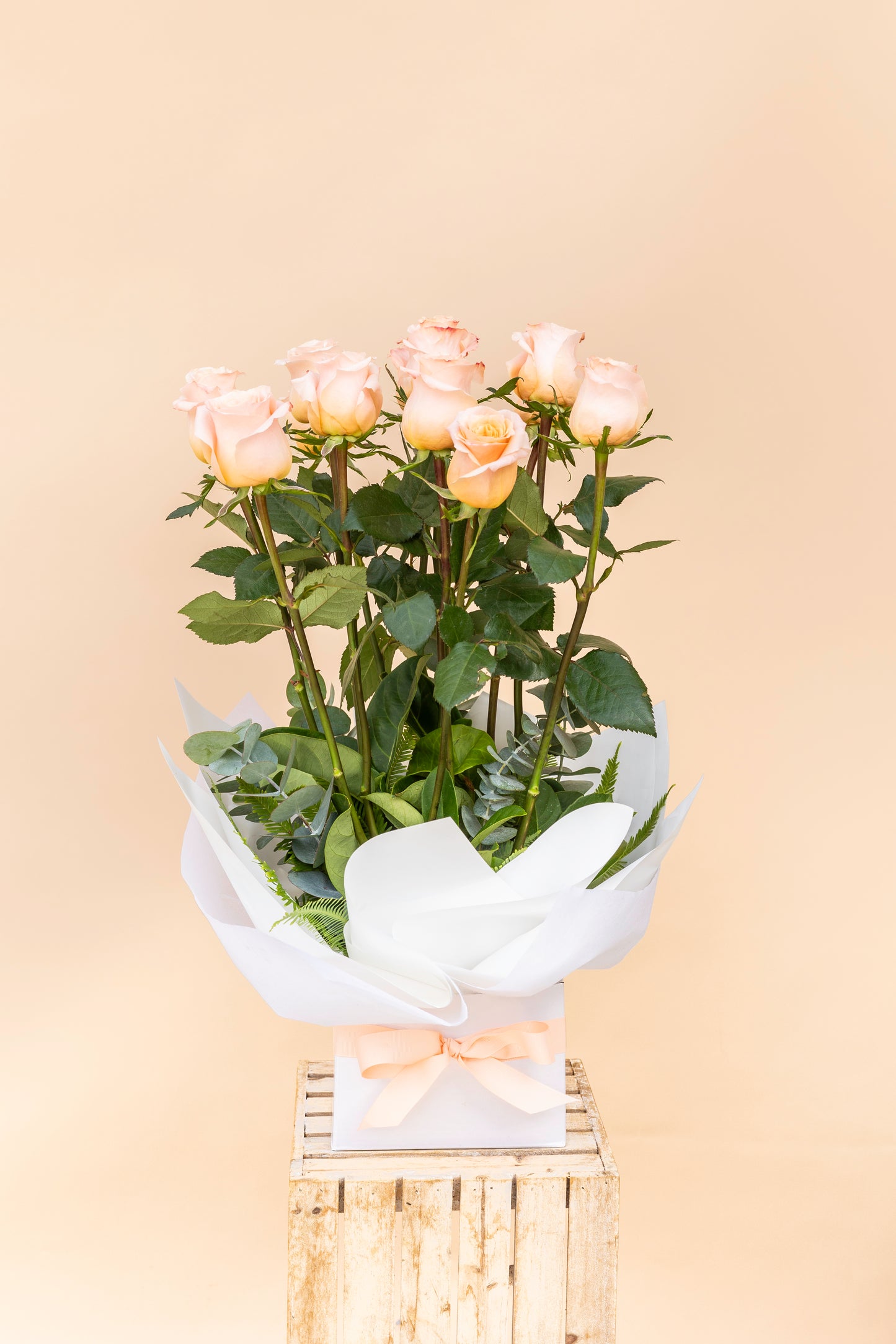 12 Pink Cupids - Free Standing Arrangement - Dozen Pink Roses