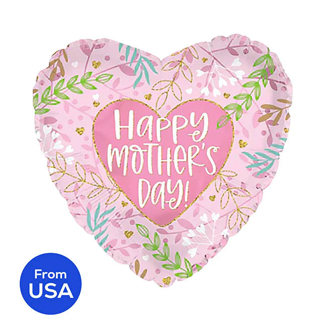 Happy Mother's Day Heart Pink 42.5cm Balloon (Inflated)