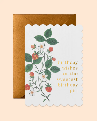 Birthday Wishes For The Sweetest Birthday Girl (Floral Strawberries) Scallop Edge Card