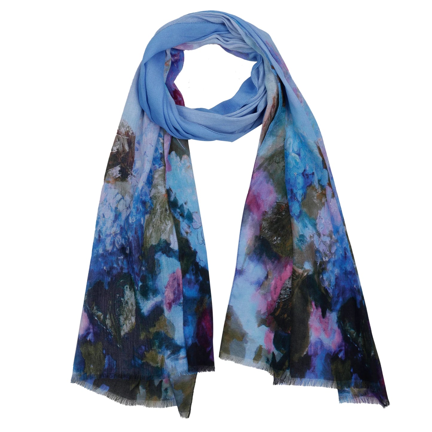 Blue Floral Print Cotton Modal Scarf