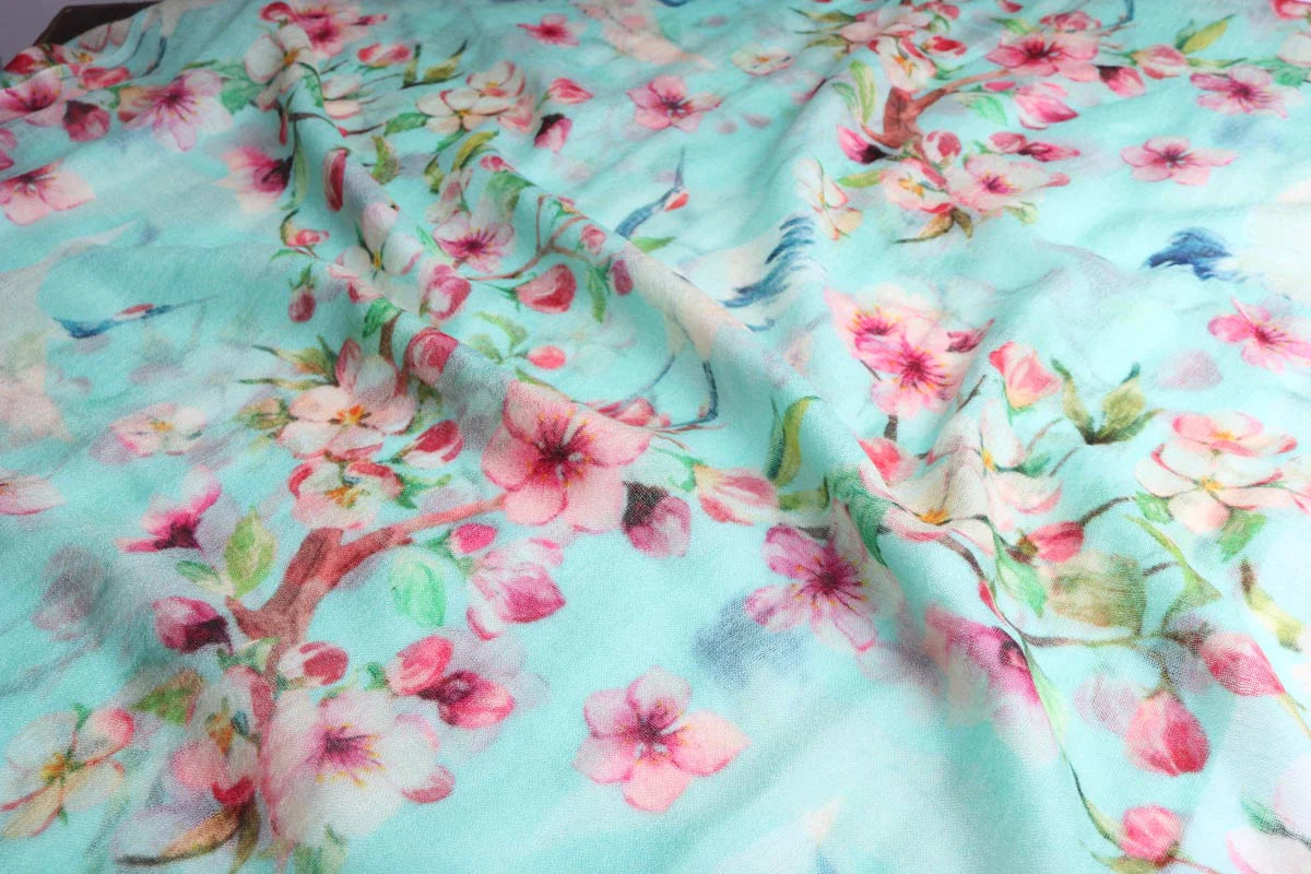 Cherry Blossom Crane Floral Cotton Modal Scarf