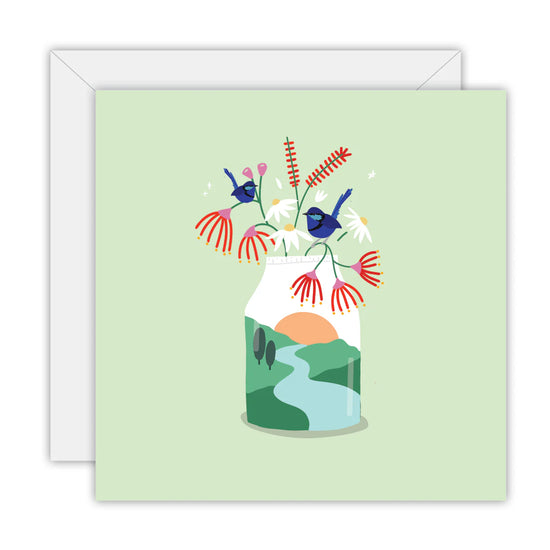 Floral With Blue Wren Card