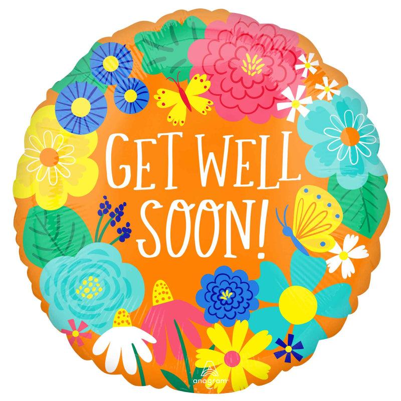 Get Well Soon Floral Orange 45cm Balloon (Inflated)