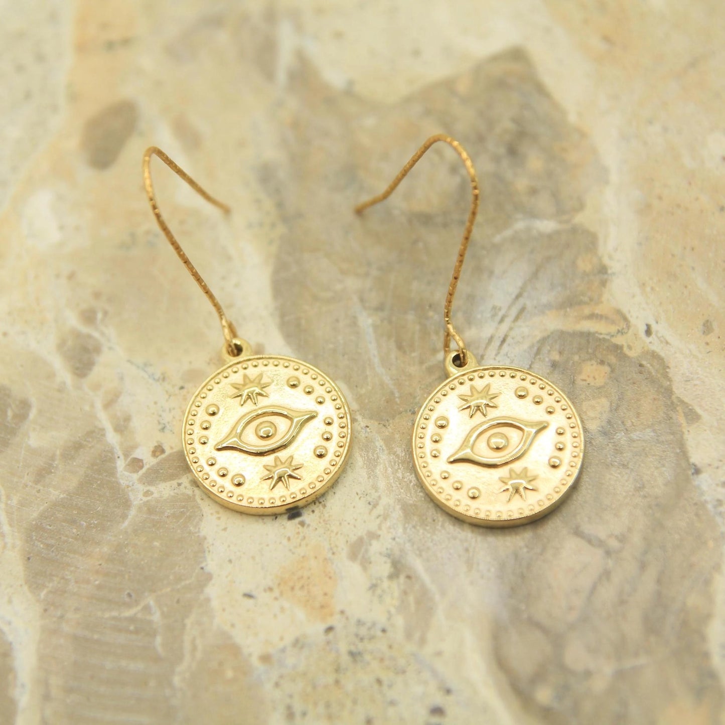 Gold Evil Eye Coin Earrings
