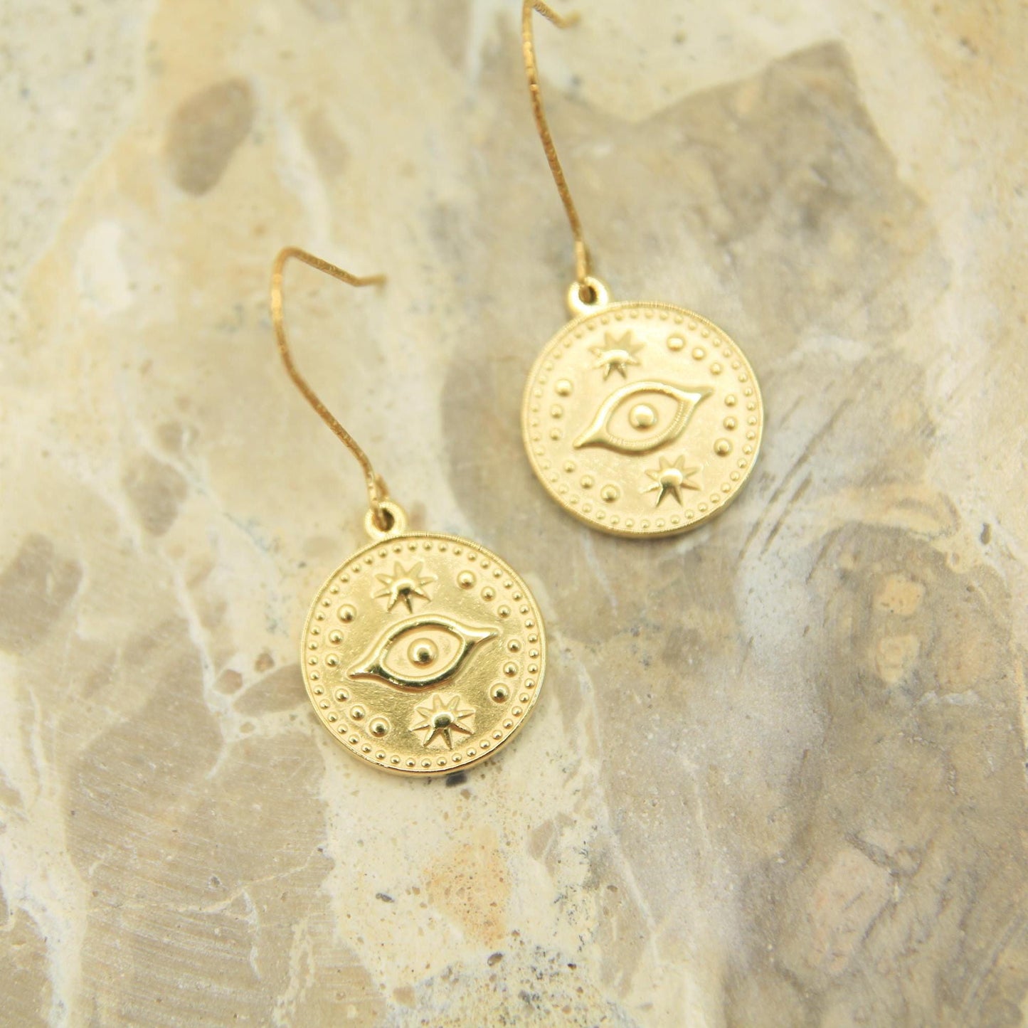 Gold Evil Eye Coin Earrings