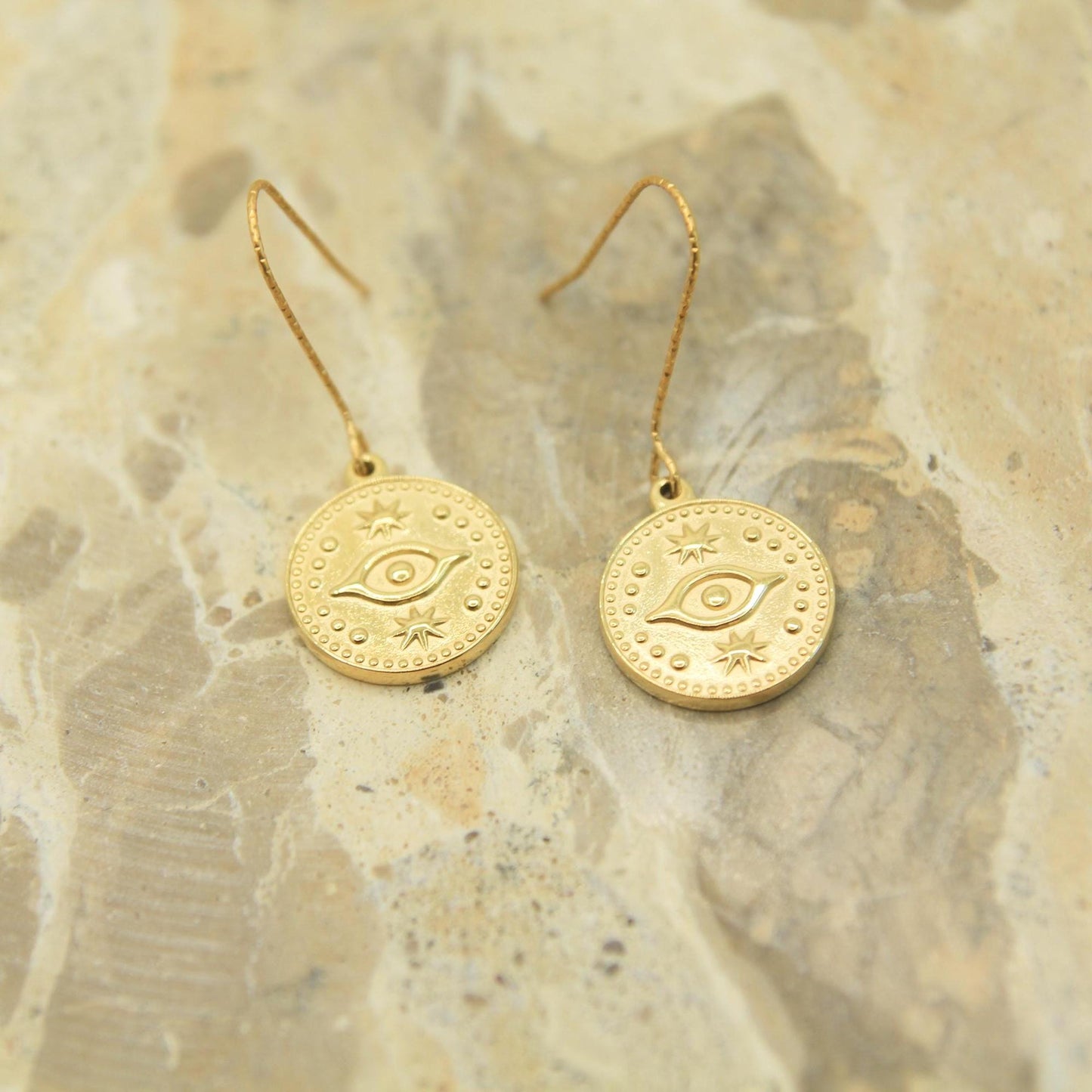 Gold Evil Eye Coin Earrings