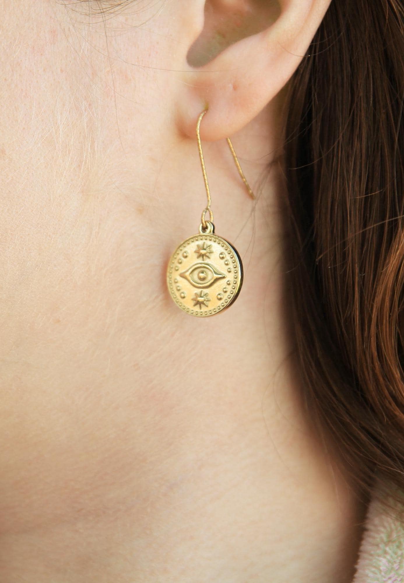 Gold Evil Eye Coin Earrings