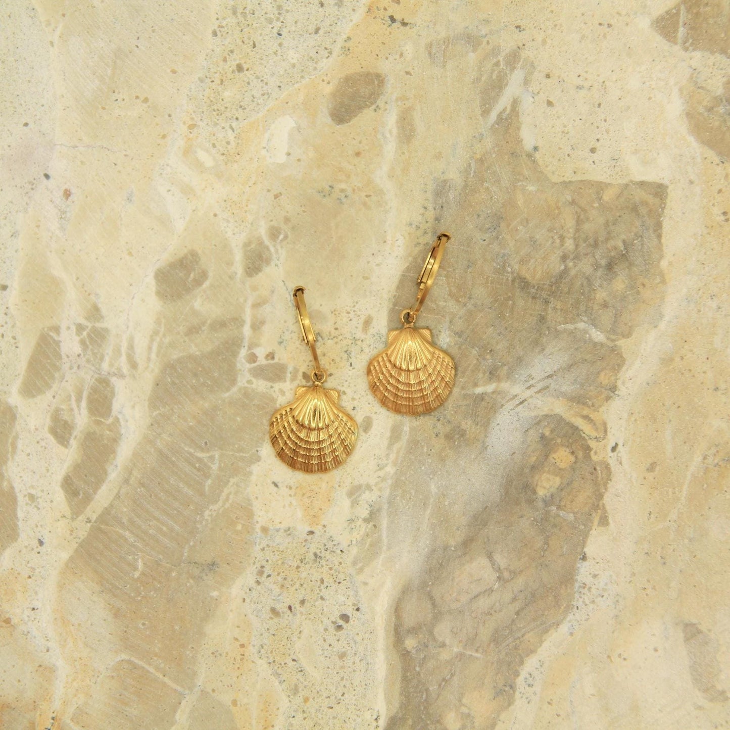 Gold Scallop Shell Huggie Earrings