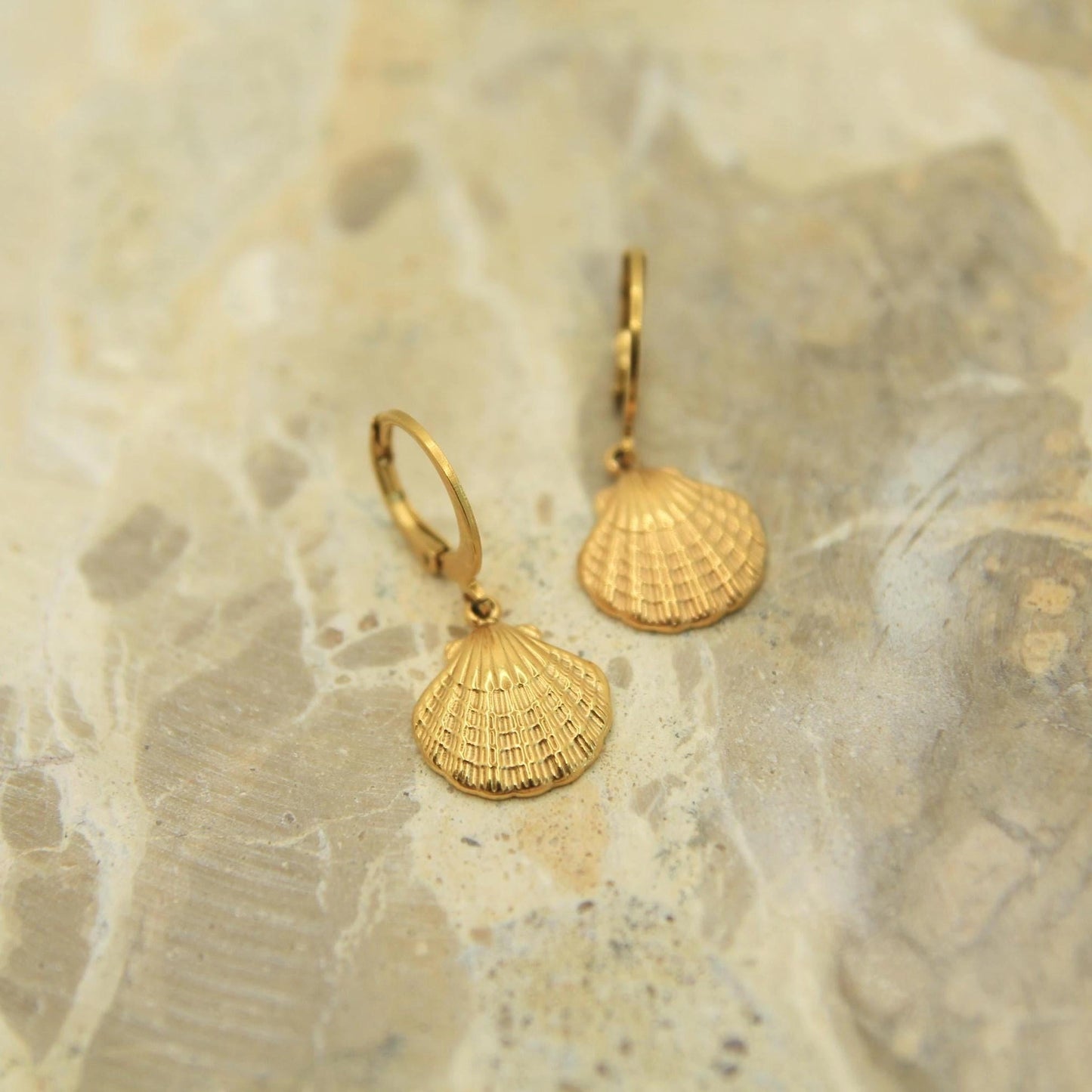 Gold Scallop Shell Huggie Earrings