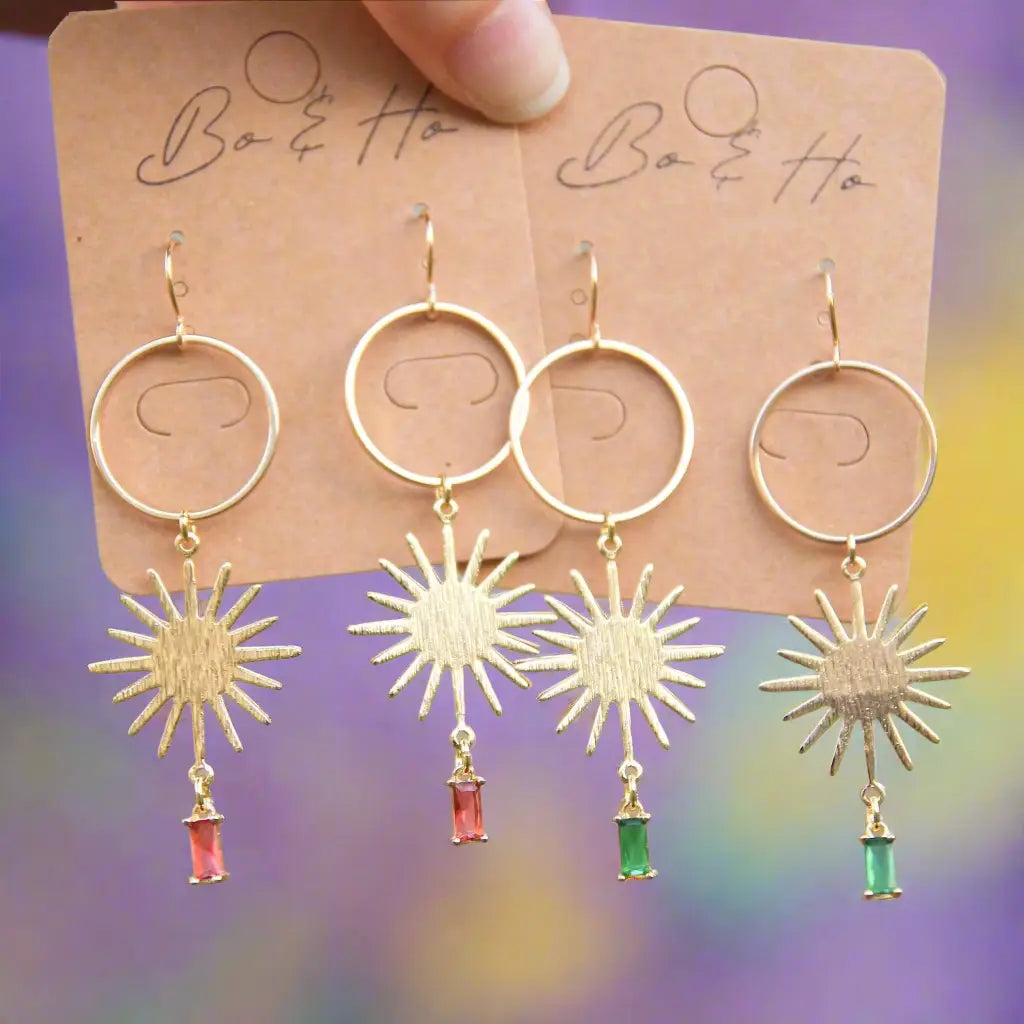Gold Statement Sun Earrings with Cubic Zirconia Crystals