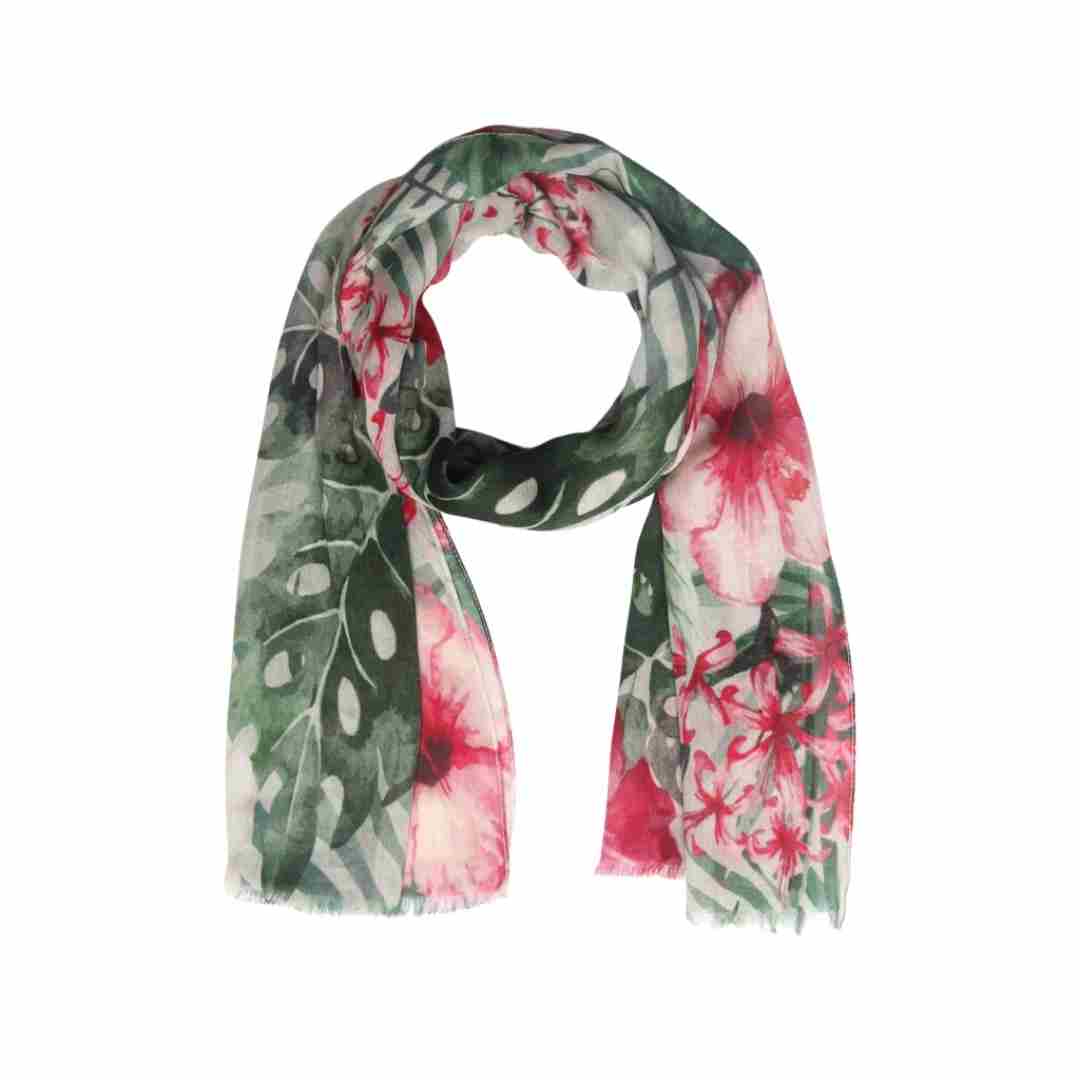 Green Floral Cotton Modal Scarf