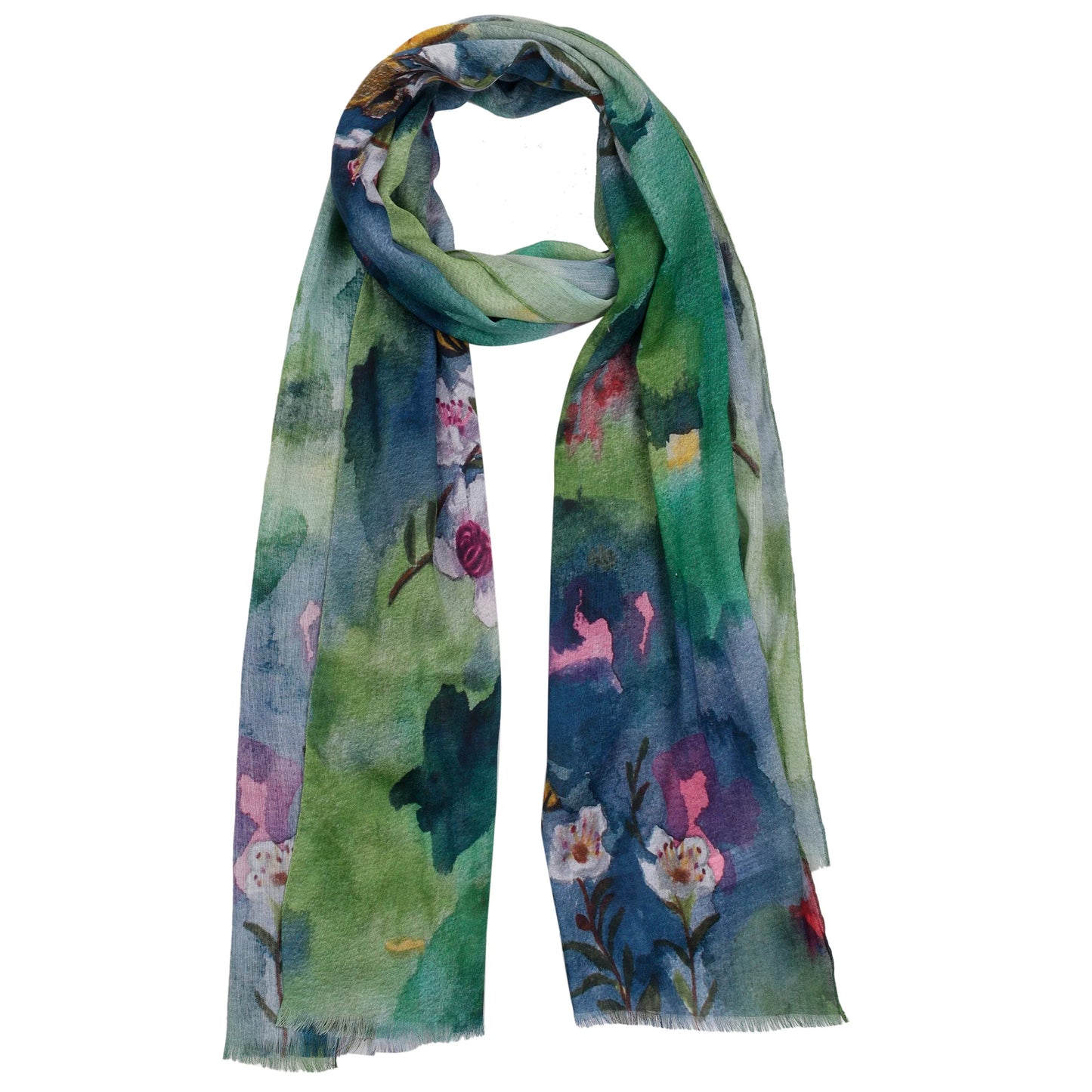 Green Floral Print Cotton Modal Scarf