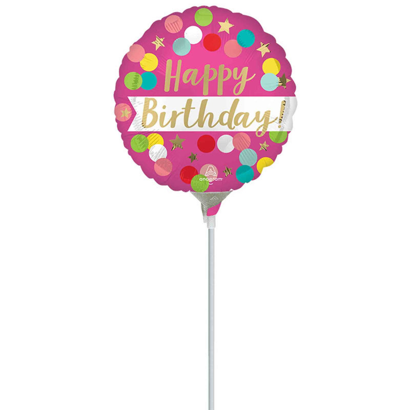 Happy Birthday Pink Confetti 22cm Balloon (Inflated)