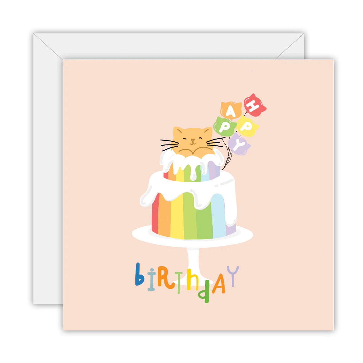 Happy Birthday Rainbow Cat Cake Card