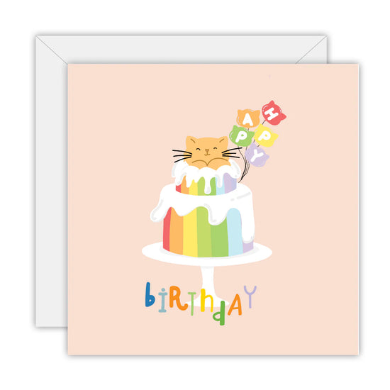 Happy Birthday Rainbow Cat Cake Card