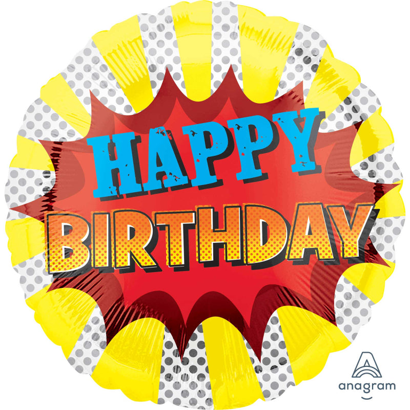 Happy Birthday Supehero 45cm Balloon (Inflated)