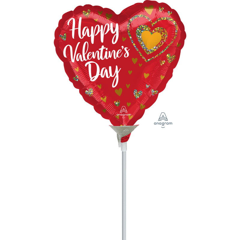 Happy Valentine's Day Glitter Hearts 10cm Balloon (Inflated)