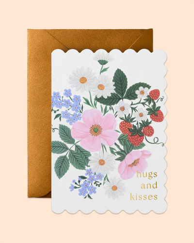 Hugs & Kisses (Floral Strawberries) Scallop Edge Card
