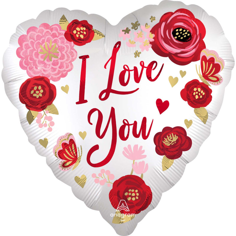 I Love You Satin Flowers 45cm Balloon (Inflated)