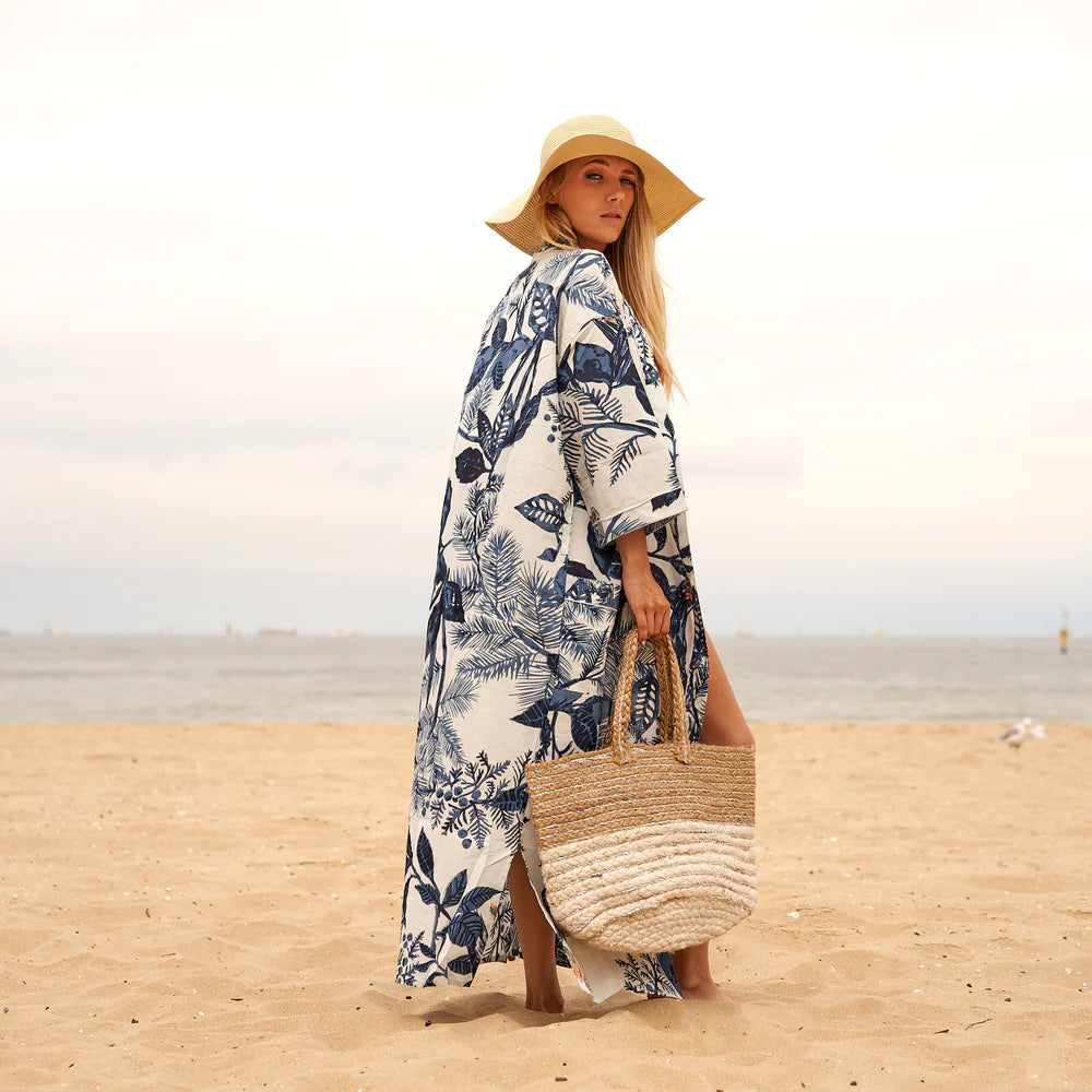 Linen Connections Azure Blooms Kimono