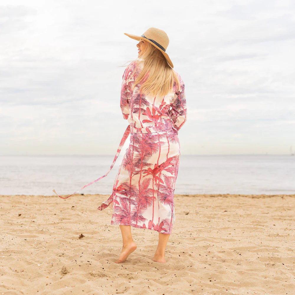 Linen Connections Pink Palm Kimono