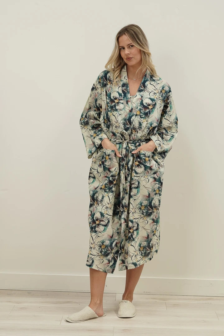 Linens Unlimited Coastal Botanical Blue Kimono