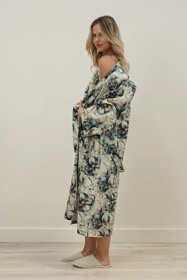 Linens Unlimited Coastal Botanical Blue Kimono