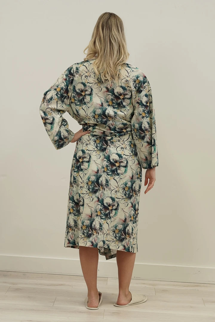 Linens Unlimited Coastal Botanical Blue Kimono