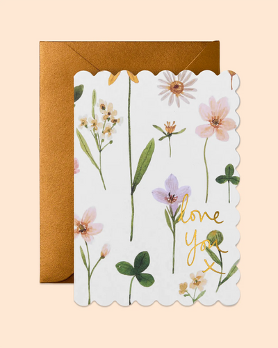 Love You X (Floral) Scallop Edge Card