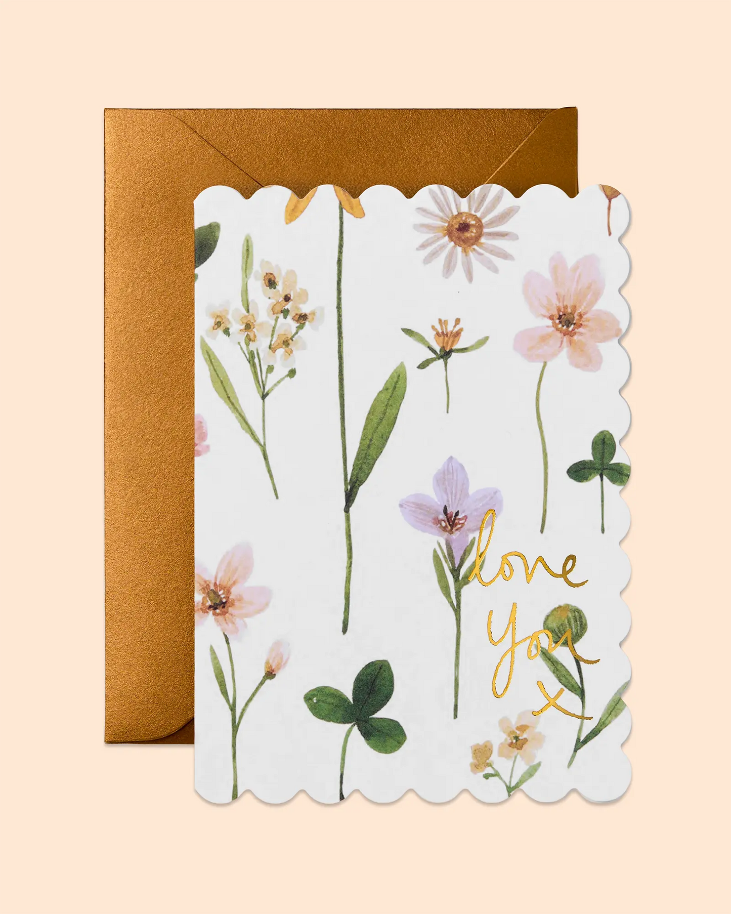 Love You X (Floral) Scallop Edge Card
