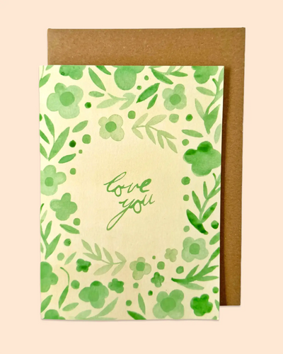 Love You (Green Flowers) Card