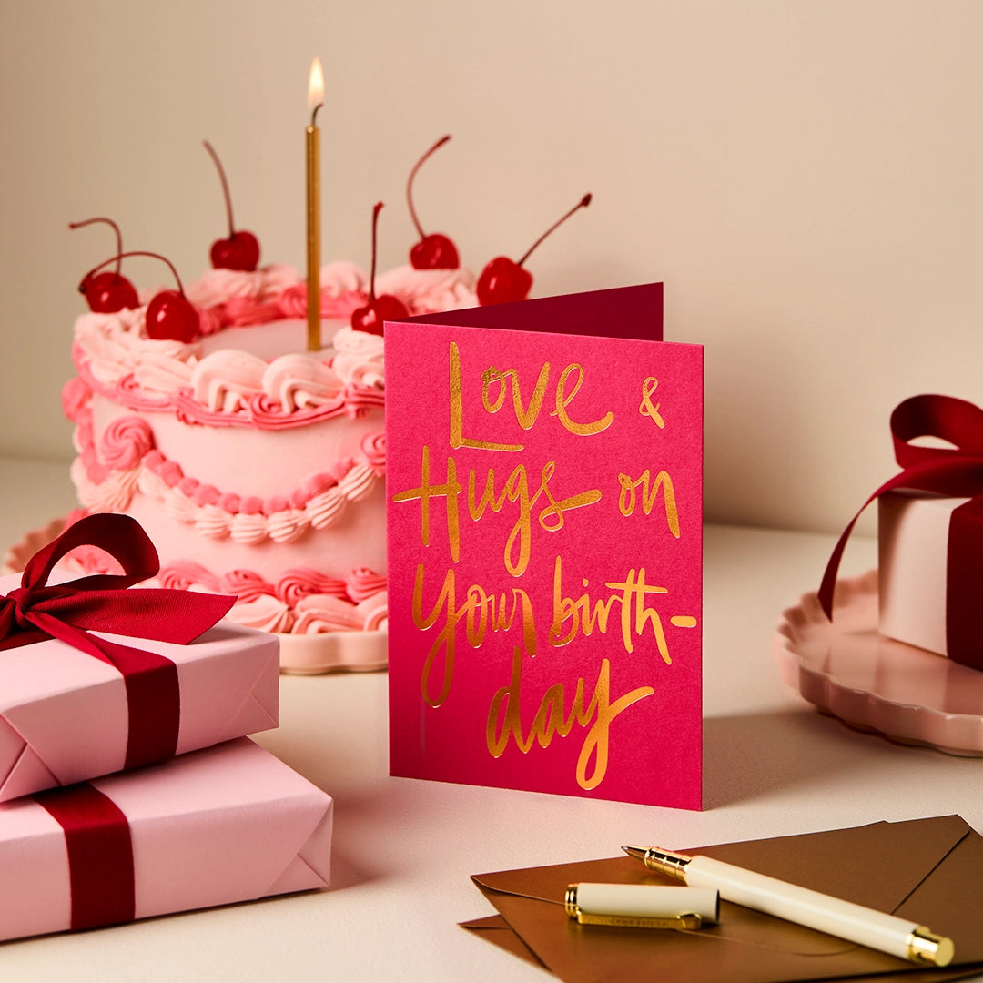 Love & Hugs On Your Birthday (Hot Pink) Card