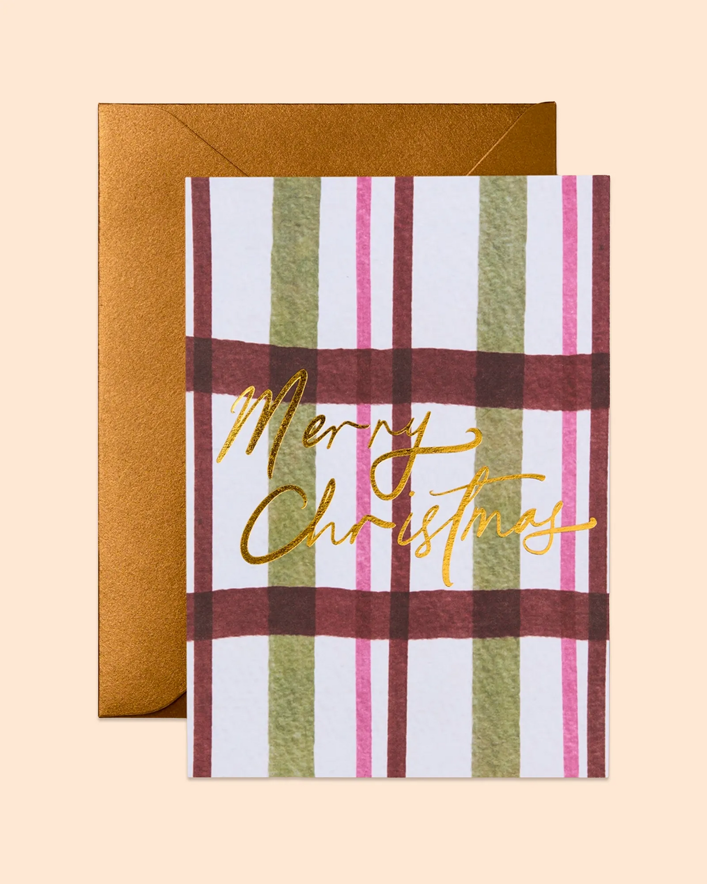 Merry Christmas (Pink & Green Check) Card