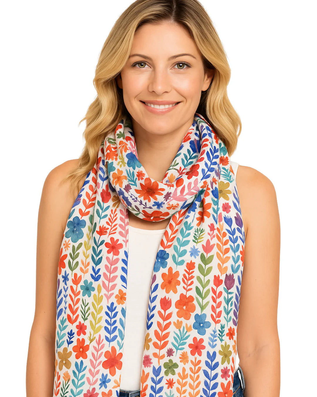 Rainbow Garden Japanese Floral Cotton Modal Scarf