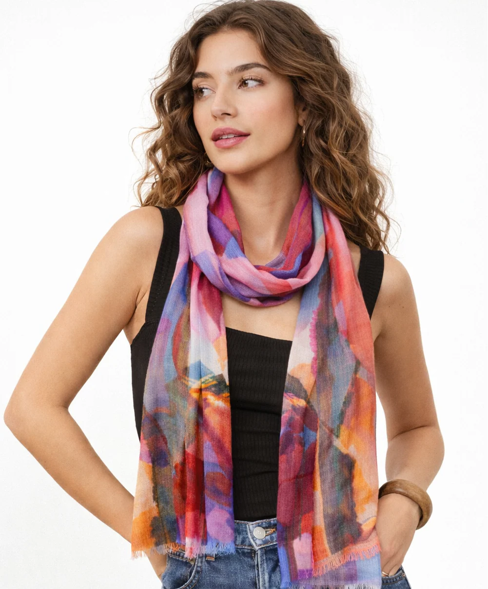 Sunset Symphony Abstract Cotton Modal Scarf