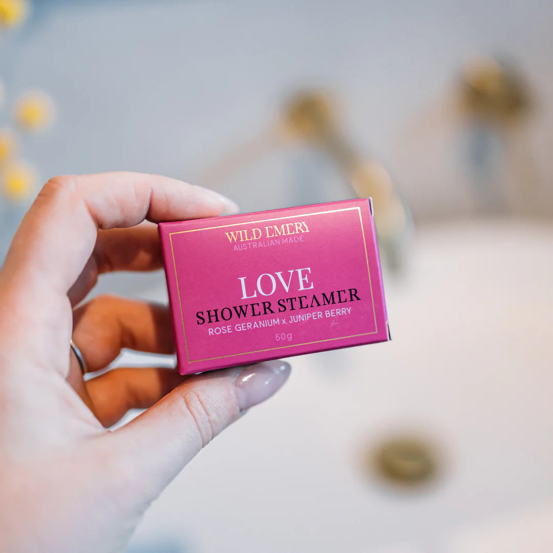 Wild Emery Love Shower Steamer Rose Geranium X Juniper Berry