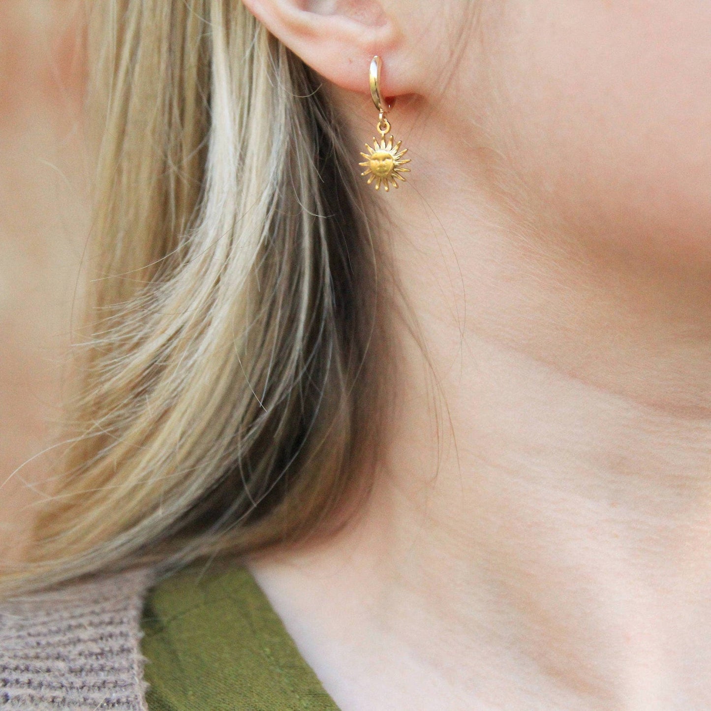 Asymmetrical Gold Sun Moon Earrings