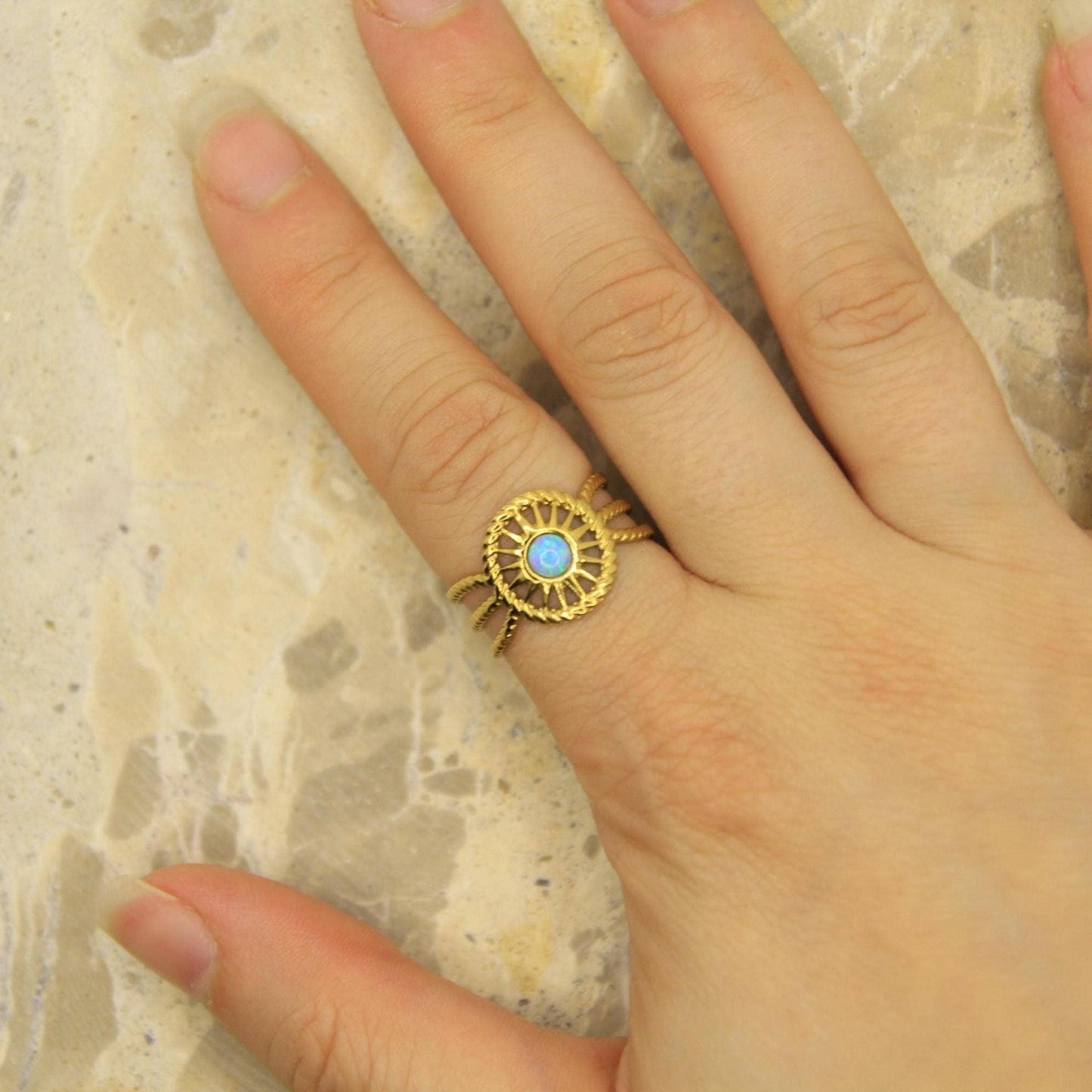 Gold Boho Sun Opal Ring