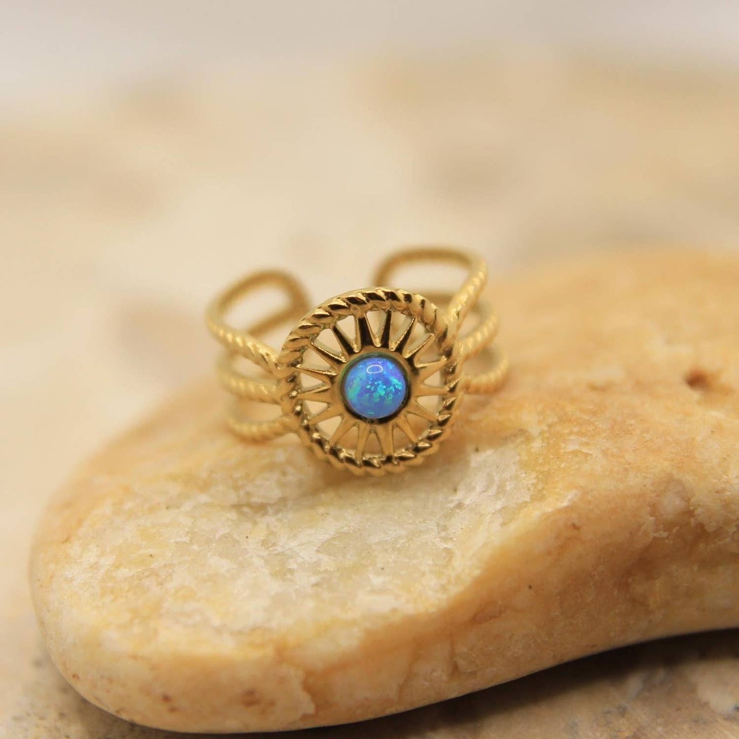 Gold Boho Sun Opal Ring