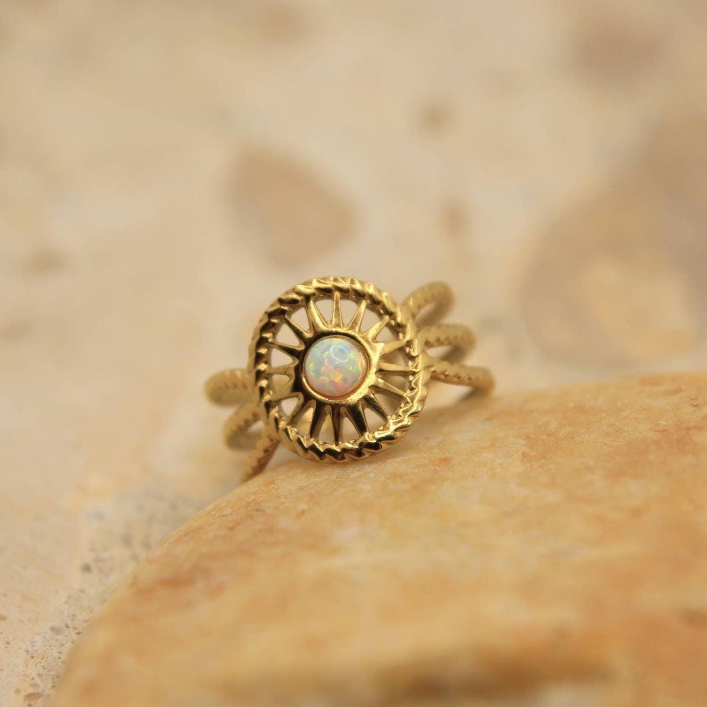 Gold Boho Sun Opal Ring