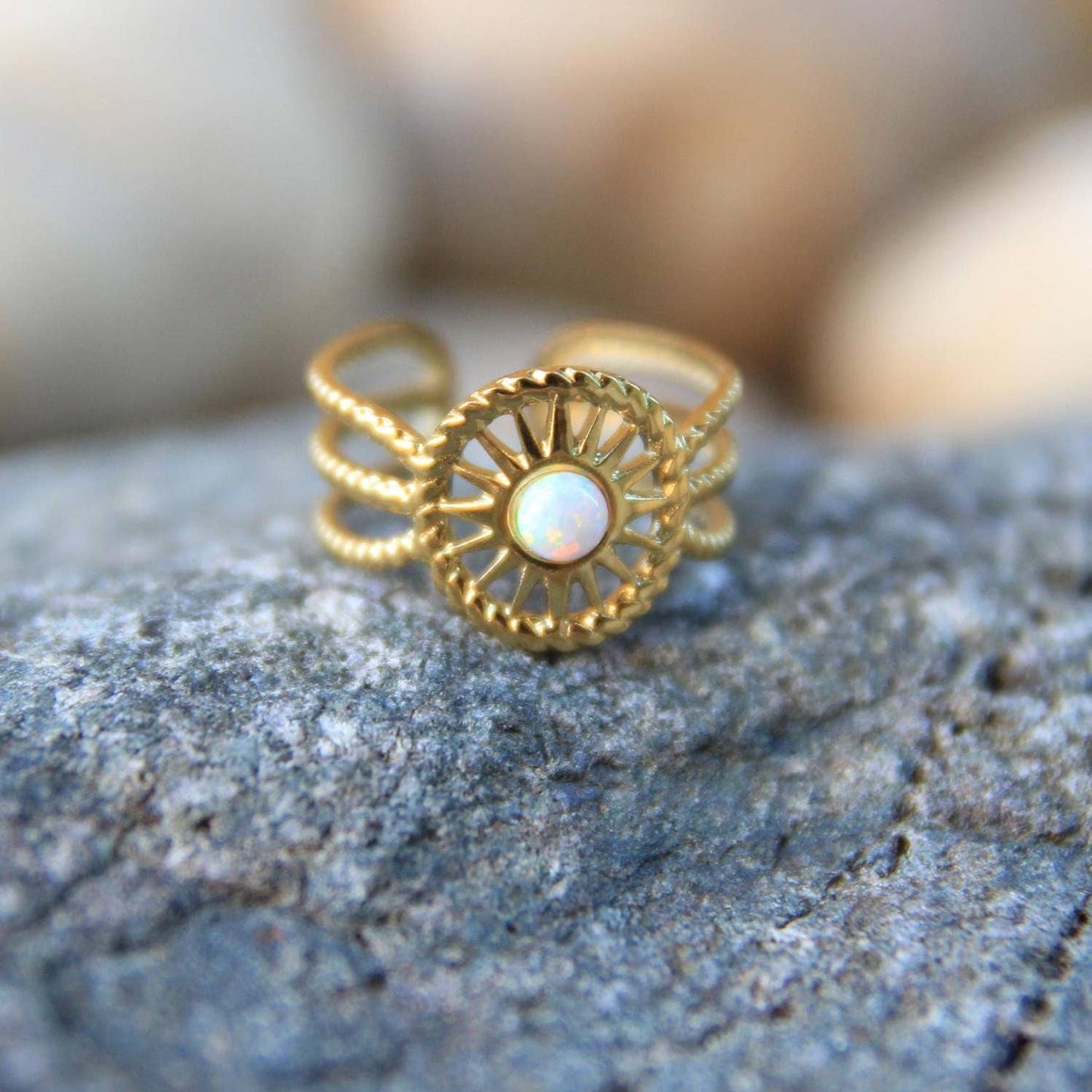Gold Boho Sun Opal Ring