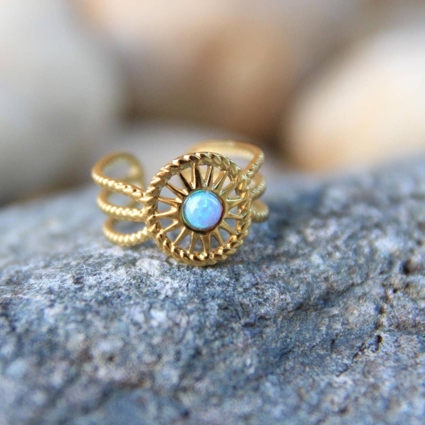 Gold Boho Sun Opal Ring