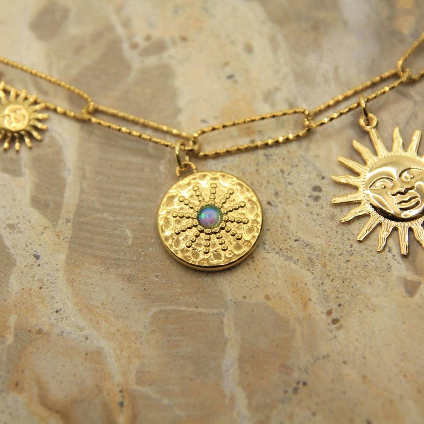 Gold Multi Charm Sun Necklace