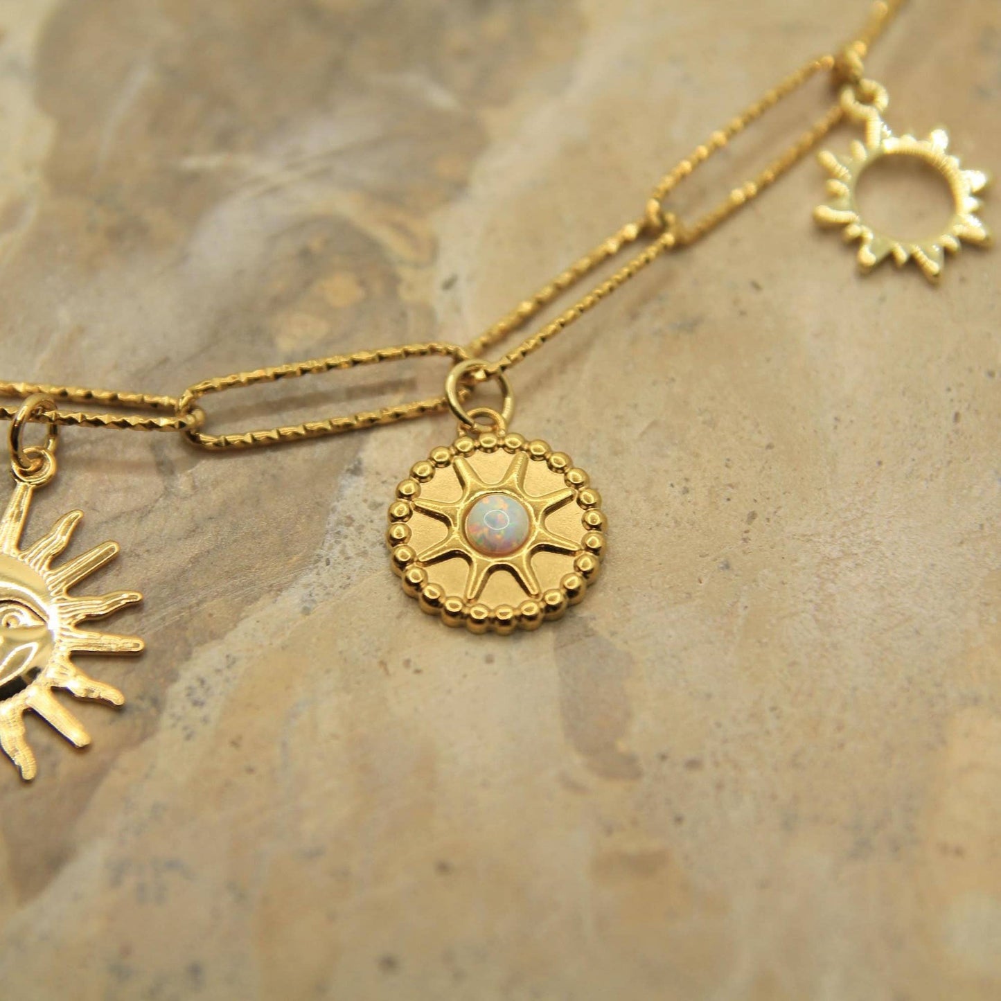 Gold Multi Charm Sun Necklace