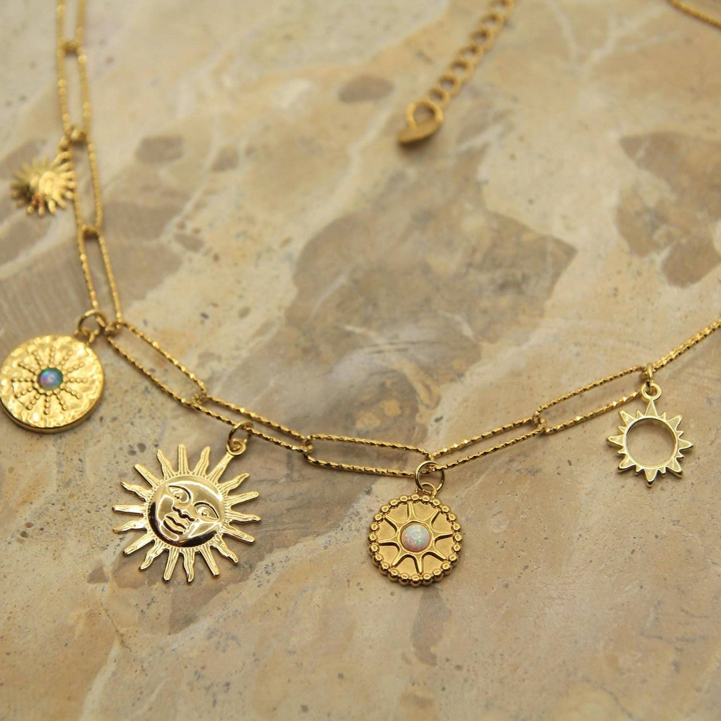 Gold Multi Charm Sun Necklace