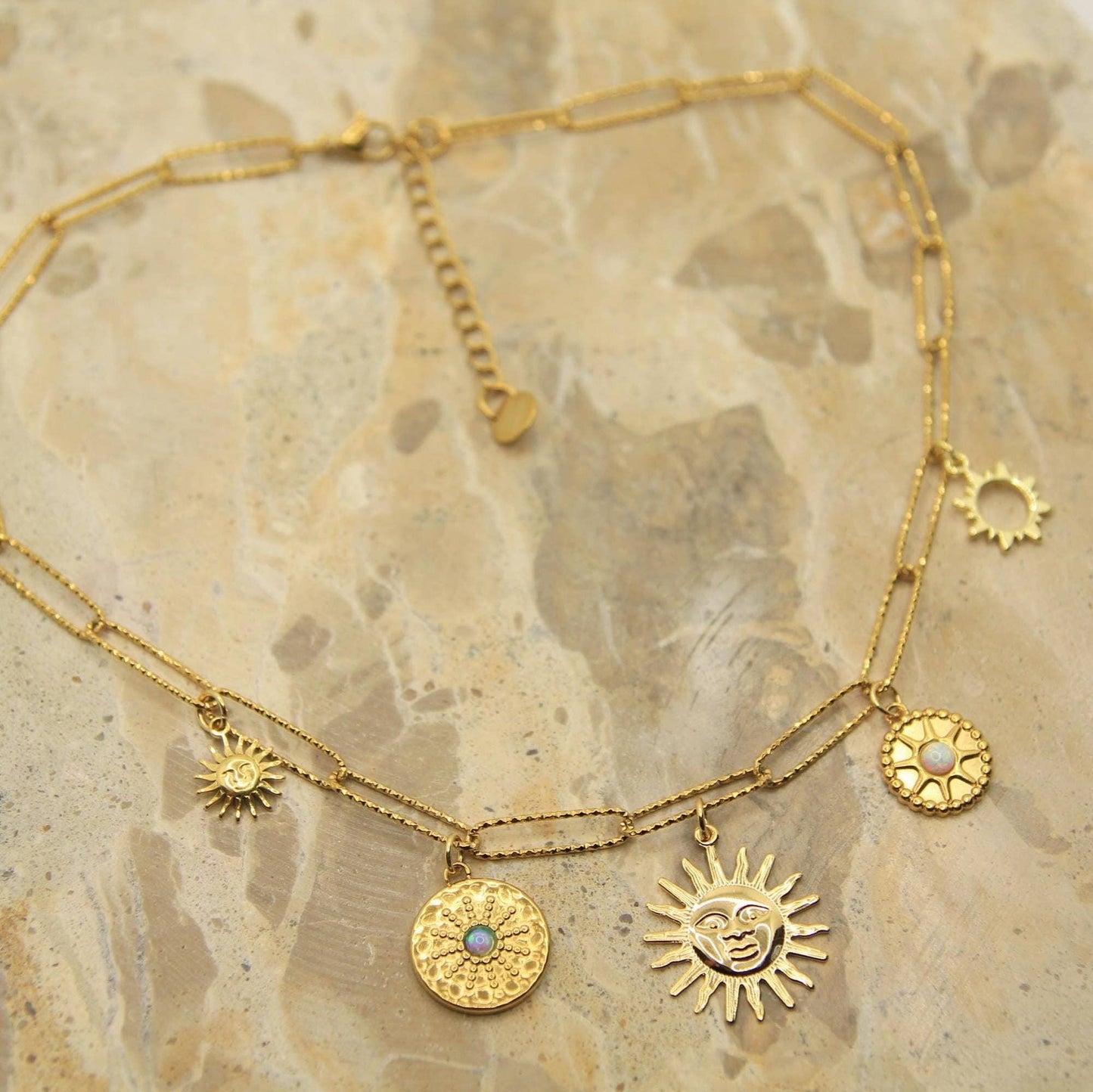 Gold Multi Charm Sun Necklace