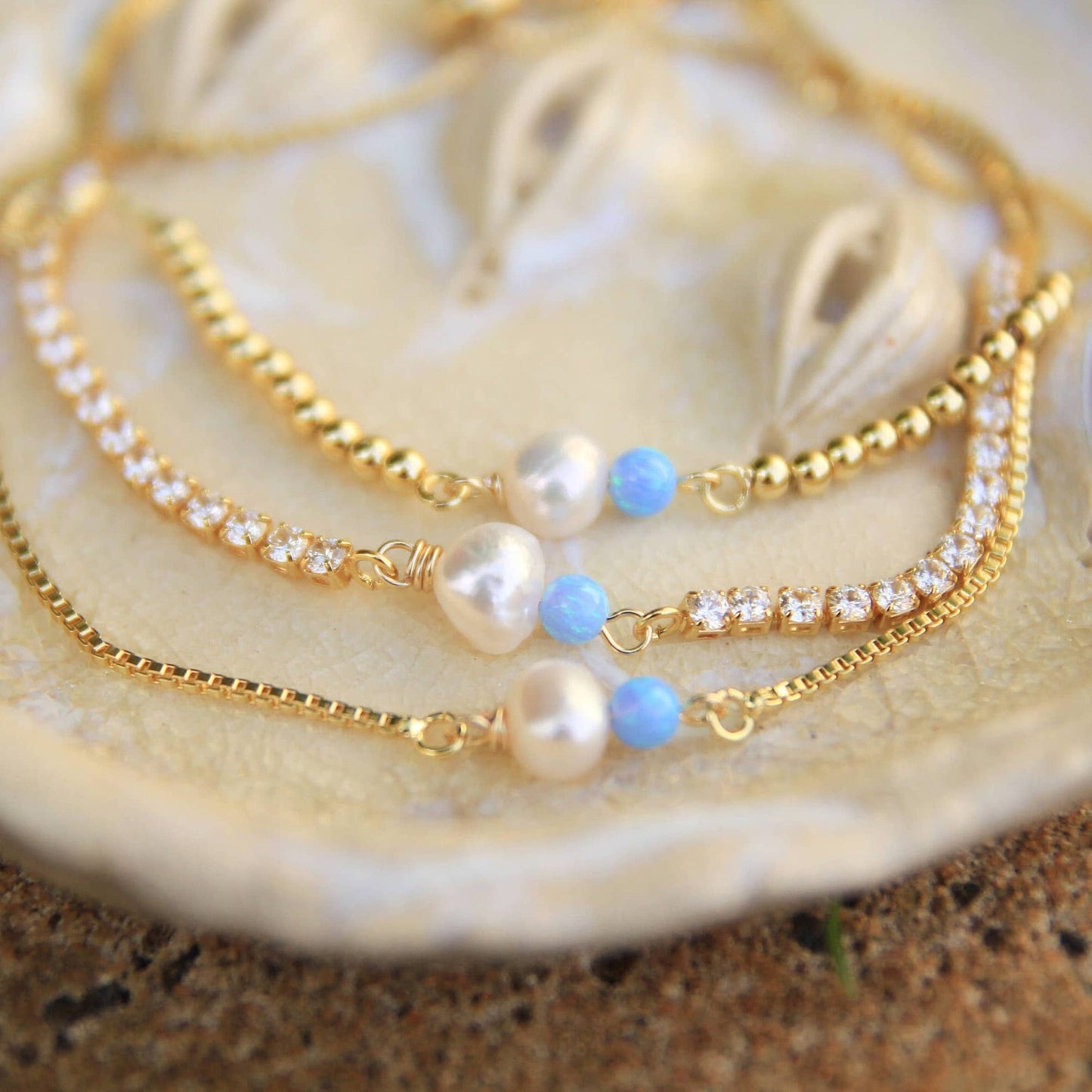 Gold Pearl and Blue Opal Bracelet