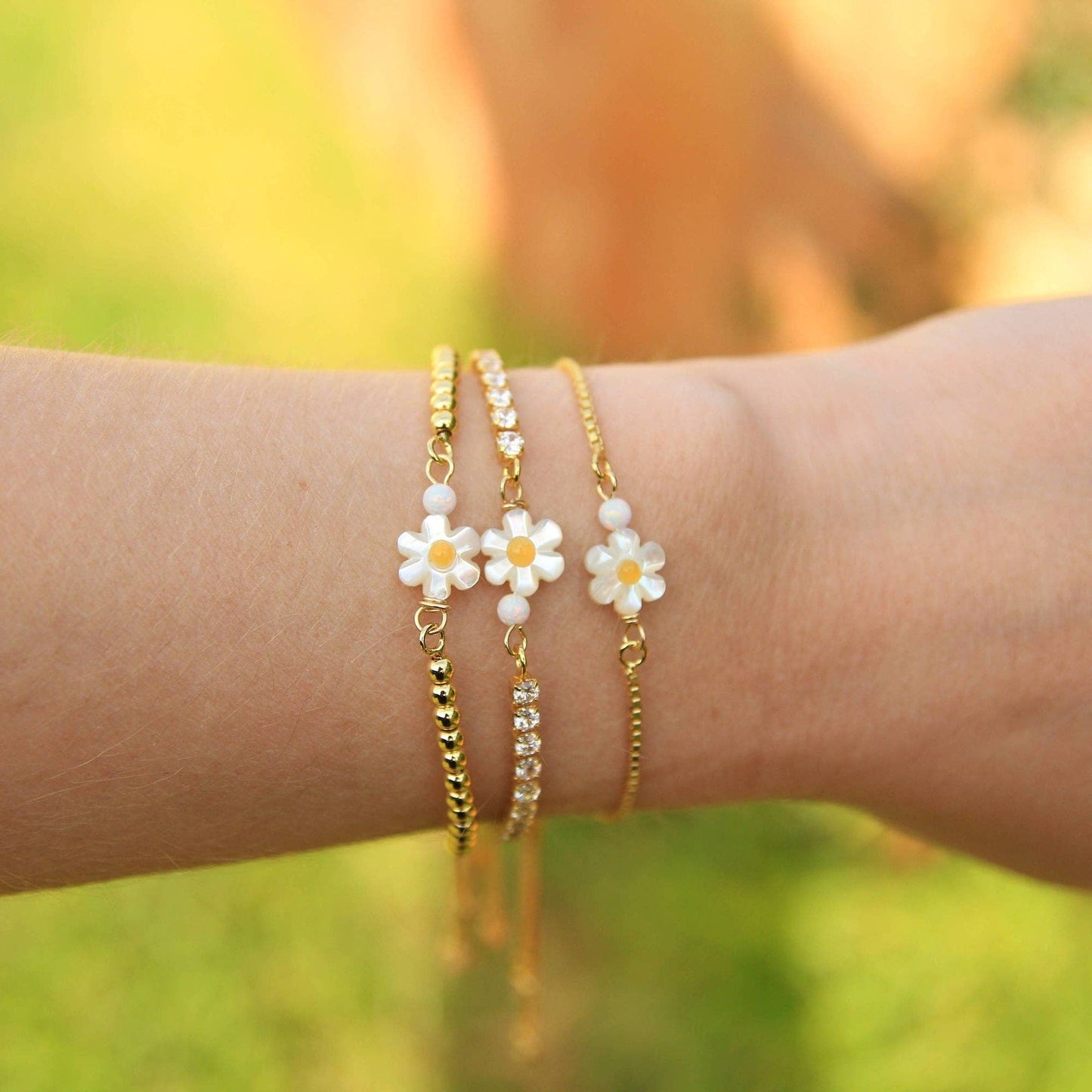 Gold Shell Daisy and Opal Bracelet