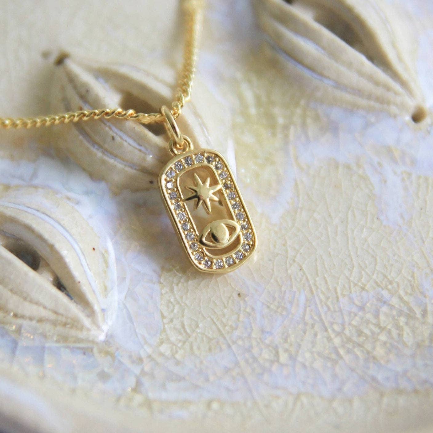 Rectangle Cubic Zirconia Crystal Star and Eye Necklace